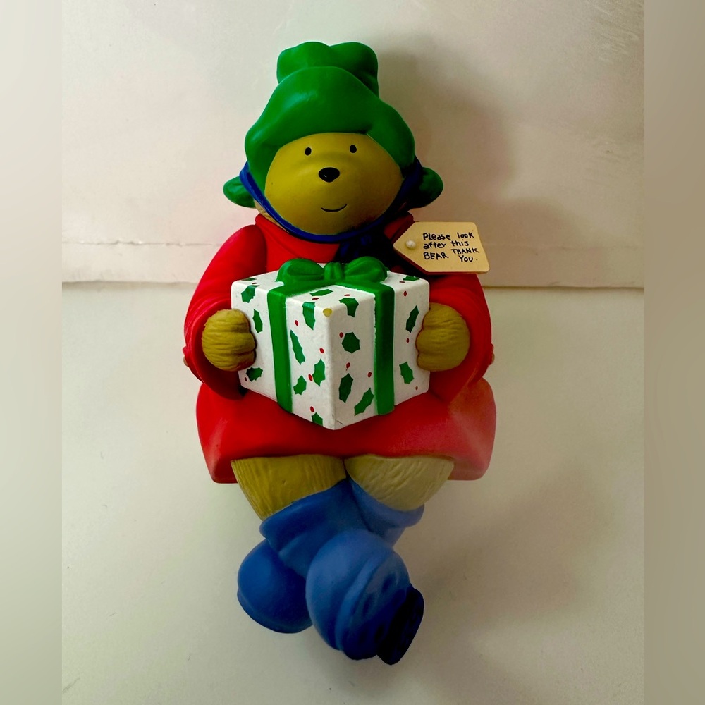 Vintage but new Paddington Bear Christmas Figure Sits on Shelf Mantle Rare HTF